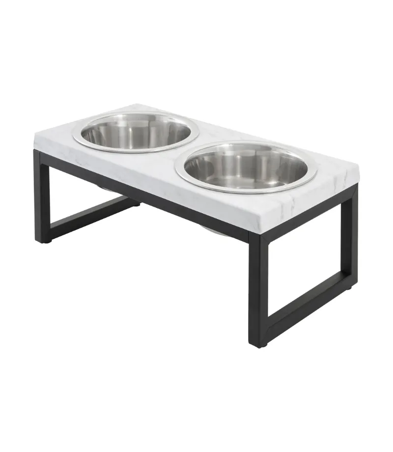 FRISCO Marble Print Stainless Steel Double Elevated Dog Bowl Black Stand Large 7 cup